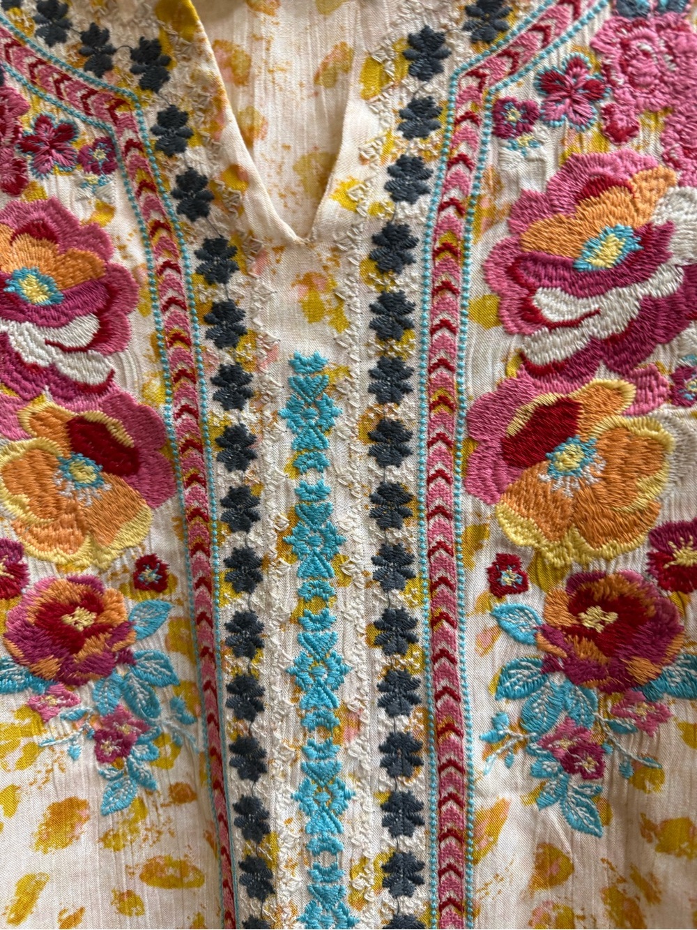 Savanna Jane Cream Tunic with Pink, Yellow & Teal Floral Embroidery - Picture 6 of 10